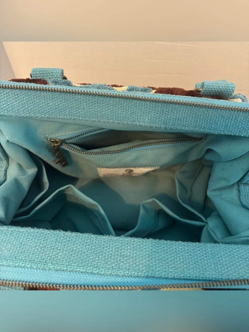 CAKE Diaper Bag- Teal, Brown & Cream
